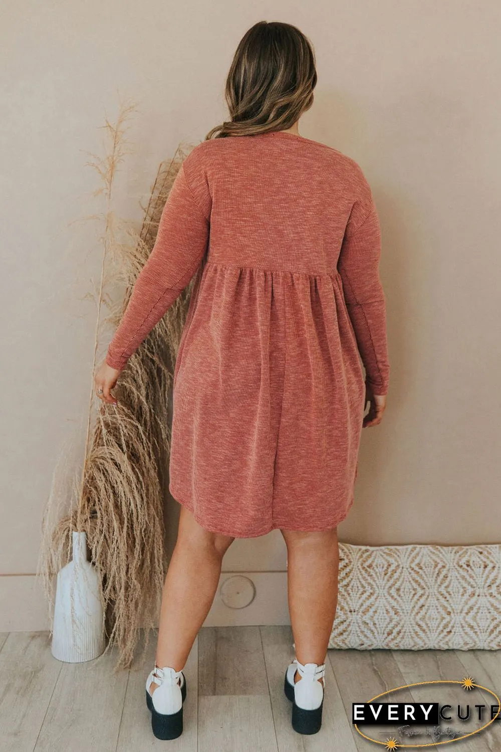 Plus Size Mineral Washed Ribbed Henley Dress