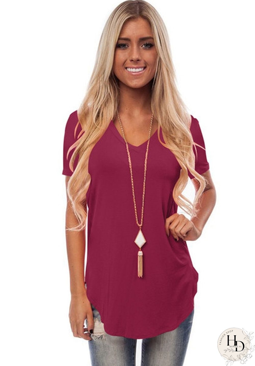 As Show-8 Fashion Casual Regular Stand Solid Slim Tees & T-shirts