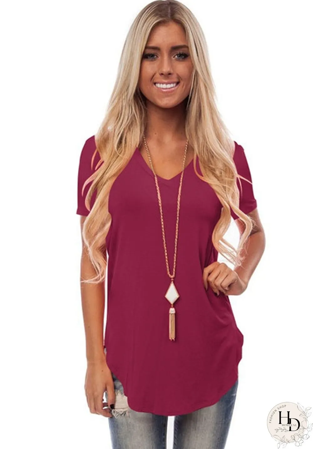 As Show-8 Fashion Casual Regular Stand Solid Slim Tees & T-shirts