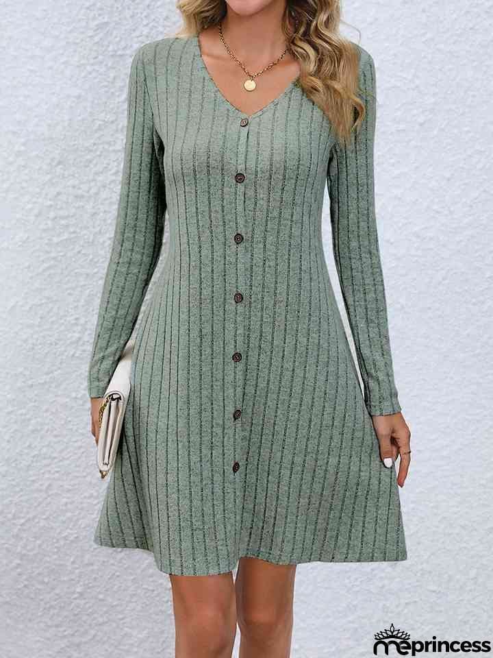 V-Neck Long Sleeve Mini Dress