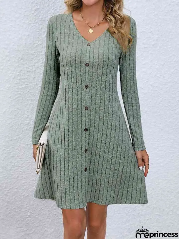 V-Neck Long Sleeve Mini Dress