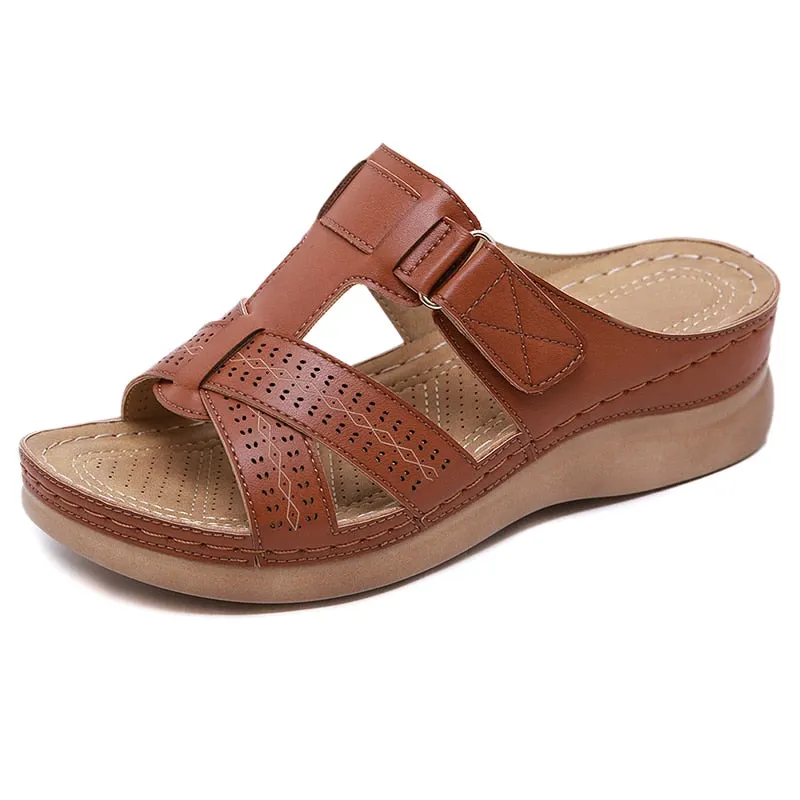 2022 Summer Women Premium Orthopedic Open Toe Sandals Vintage Anti-slip Breathable Leather Casual Female Platform Retro Shoes