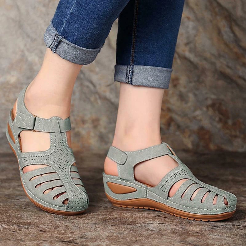 Qengg New Women Casual Sandals Vintage Wedge Fashion Flats Shoes Thick Sole Comfortable Non-Slip Slippers Zapatillas De Mujer