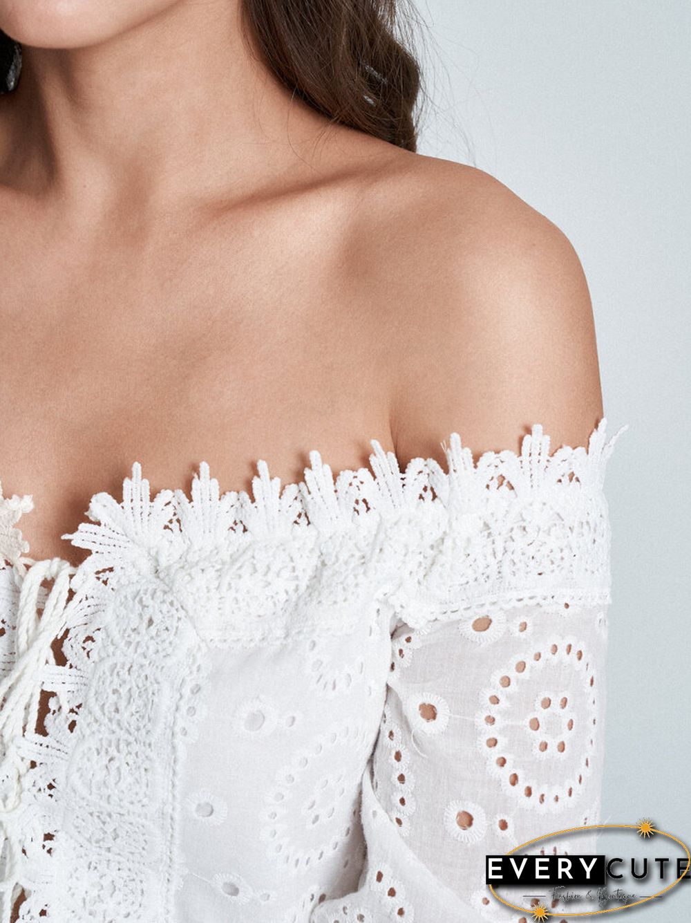 Lace Trim Panel Off Shoulder Tie Front Overlay Dress