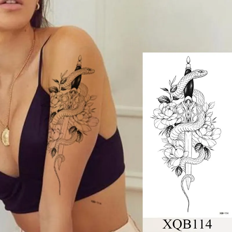 Waterproof Temporary Tattoo Sticker Old School Rose Lotus Flash Tattoos Flower Lace Body Art Arm Fake Tatoo Women Men