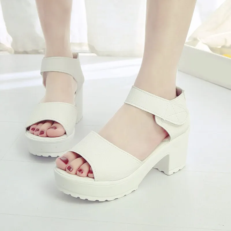 Women Fashion Sandals Simple Middle Heel Wild Sandals Fish Mouth Waterproof Platform Wedge Shoes Ladies Platform Rome Shoes