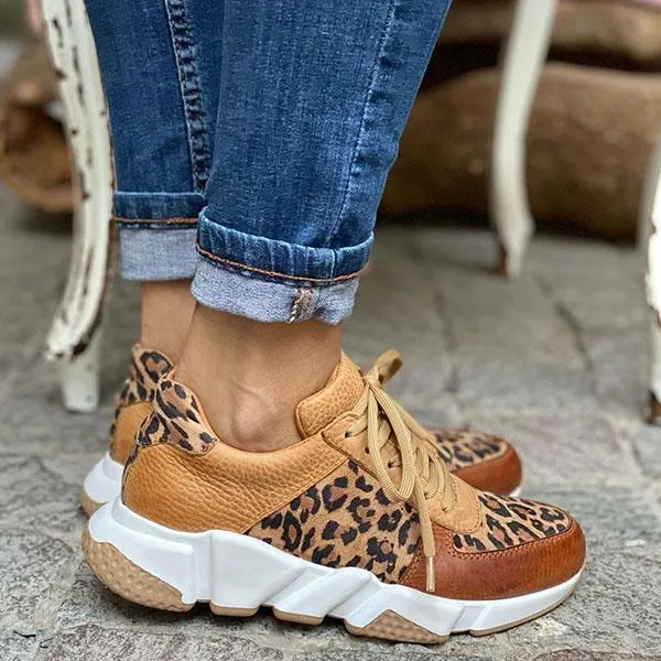 Women Leopard Print Colorblock Sneakers