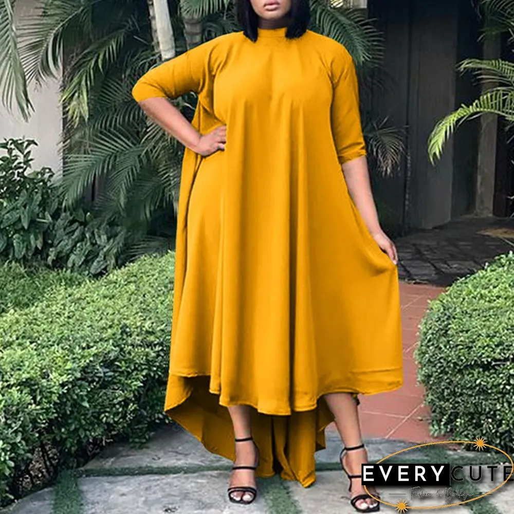 VONDA Women Half Sleeve Irregular Hem Pleated Dress Casual Loose Holiday Long Dresses Vestidos Plus Size 4#