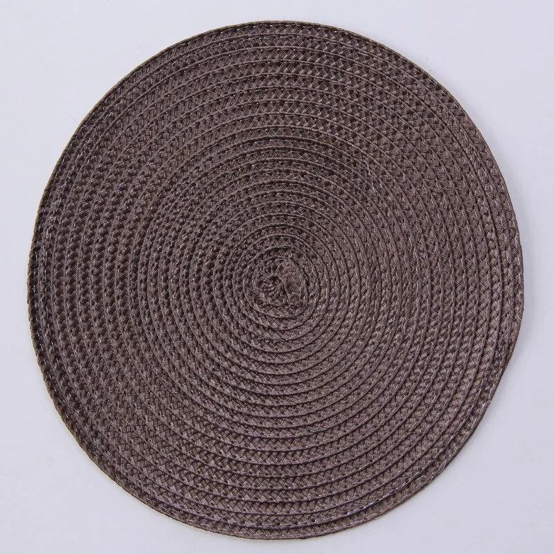1pc Round Woven Placemats PP Waterproof Dining Table Mat Non-Slip Napkin Disc Bowl Pads Drink Cup Coasters Kitchen Decoration