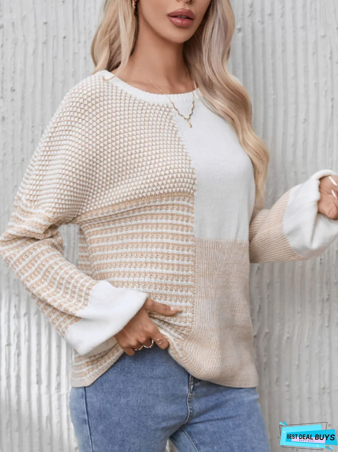 Contrast Round Neck Long Sleeve Sweater