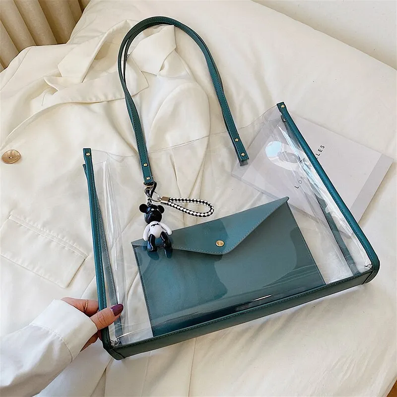 Summer Transparent Large Bag Female 2020 Popular New Fashion Korean Style All-match Large Capacity Fashion Shoulder Bag Gel Bag