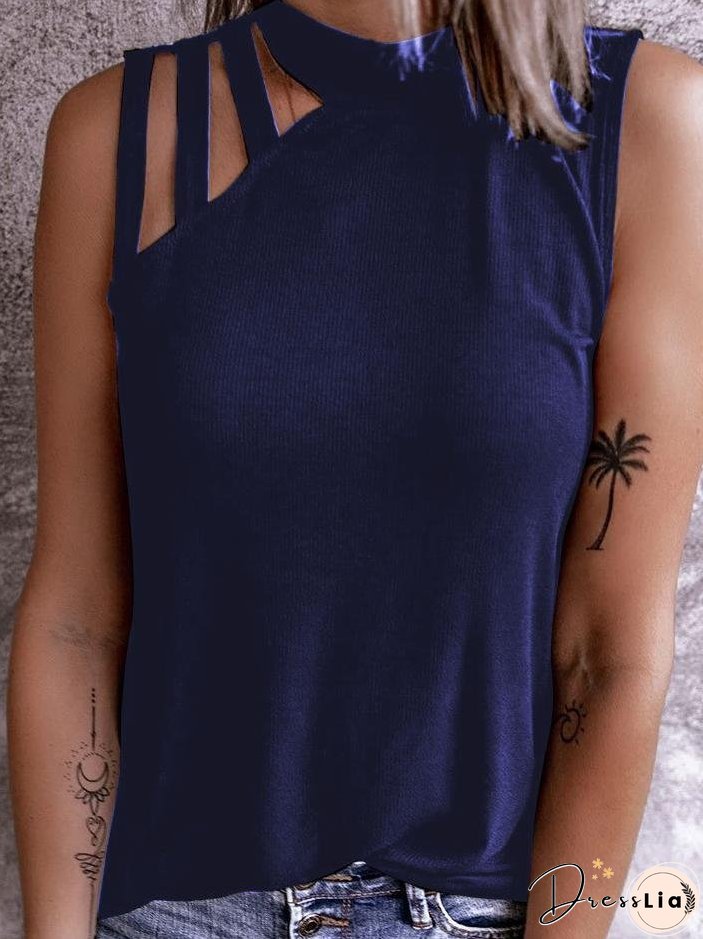 Solid Color Hollow Round Neck Tanks Tops