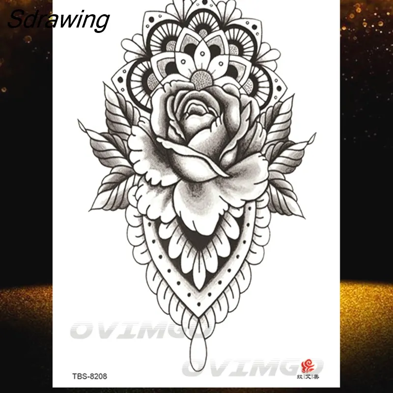 Sdrawing Lotus Flower Temporary Tattoos Fake Jewelry 3D Beauty Rose Tattoo Sexy Body Art Arm Painting Tatoo Sticker For Women