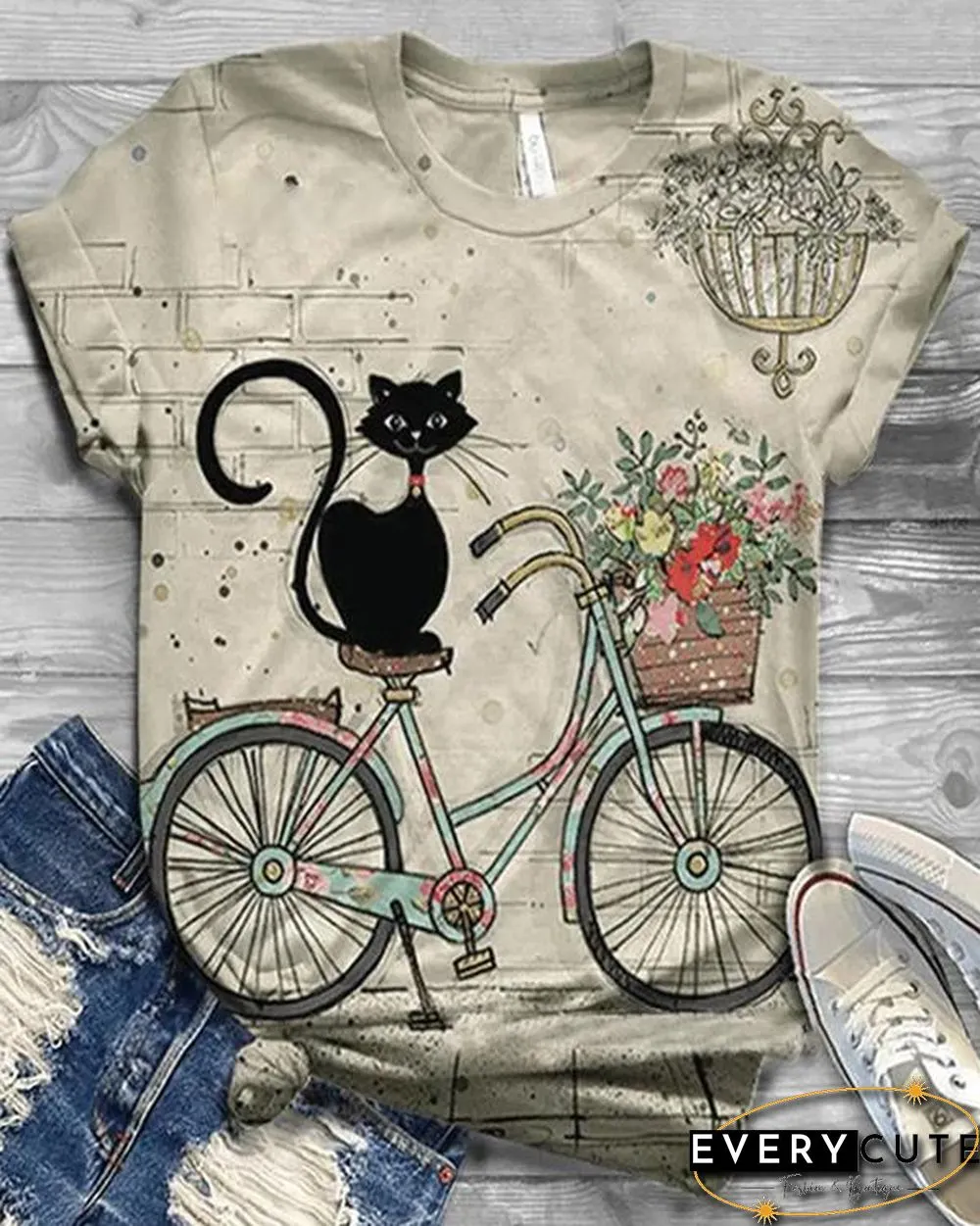 Plus Size Animal Printed Short Sleeve Crew Neck Casual Shirts & Tops