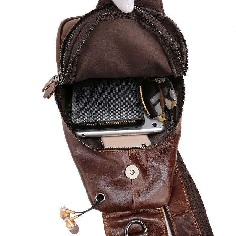 Vintage Soft Genuine Leather Chest Bag With Large Capacity