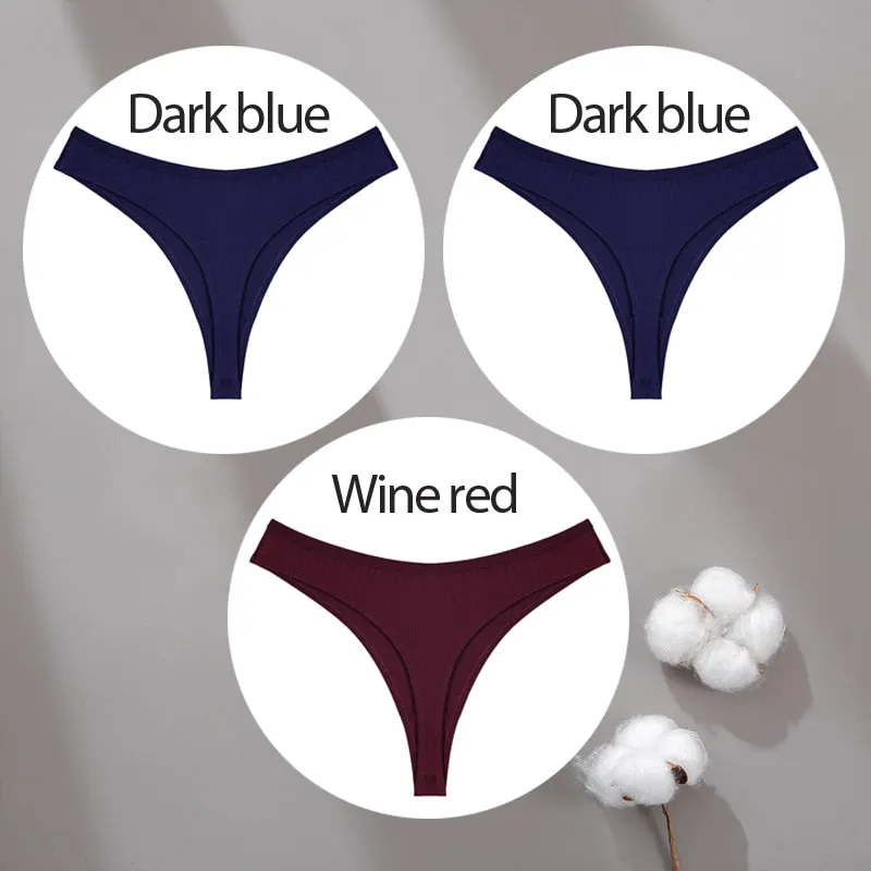 3PCS/Set Cotton Panties G-String Women Panties Sexy Underwear Female Lingerie Thong Briefs for Woman Solid Color Intimate Pantys