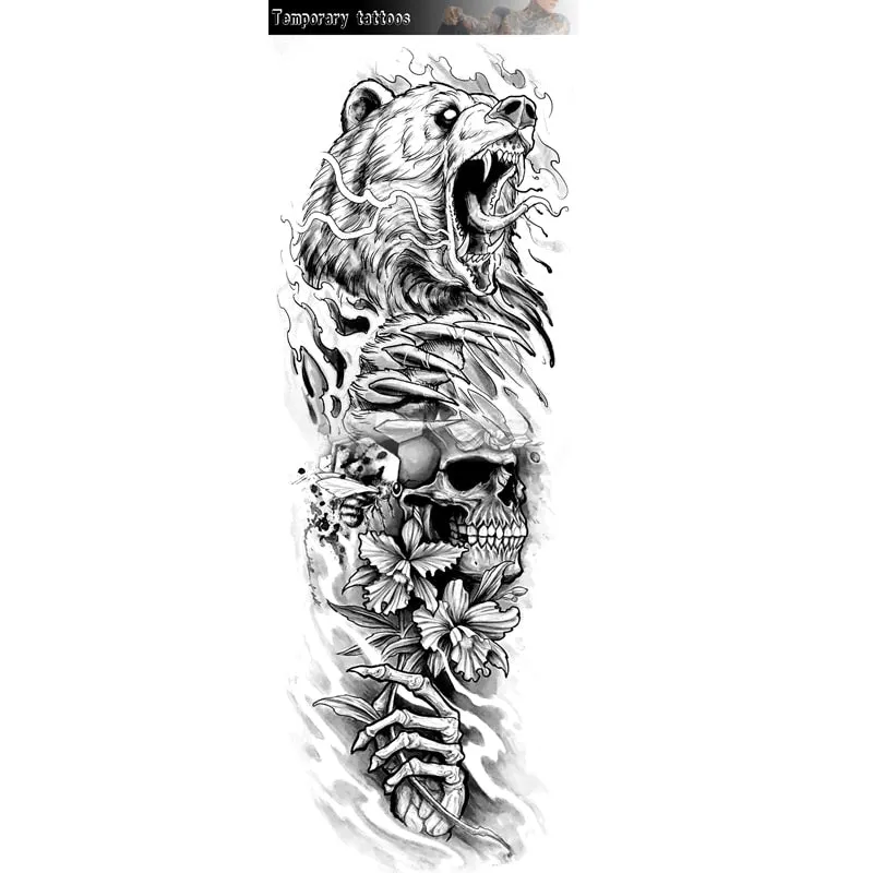 Waterproof Temporary Large Arm Sleeve Tatoo Sticker Fox Tiger Lion Animal Stickers Body Arm Legs Tattoos Temporary Paper Cover