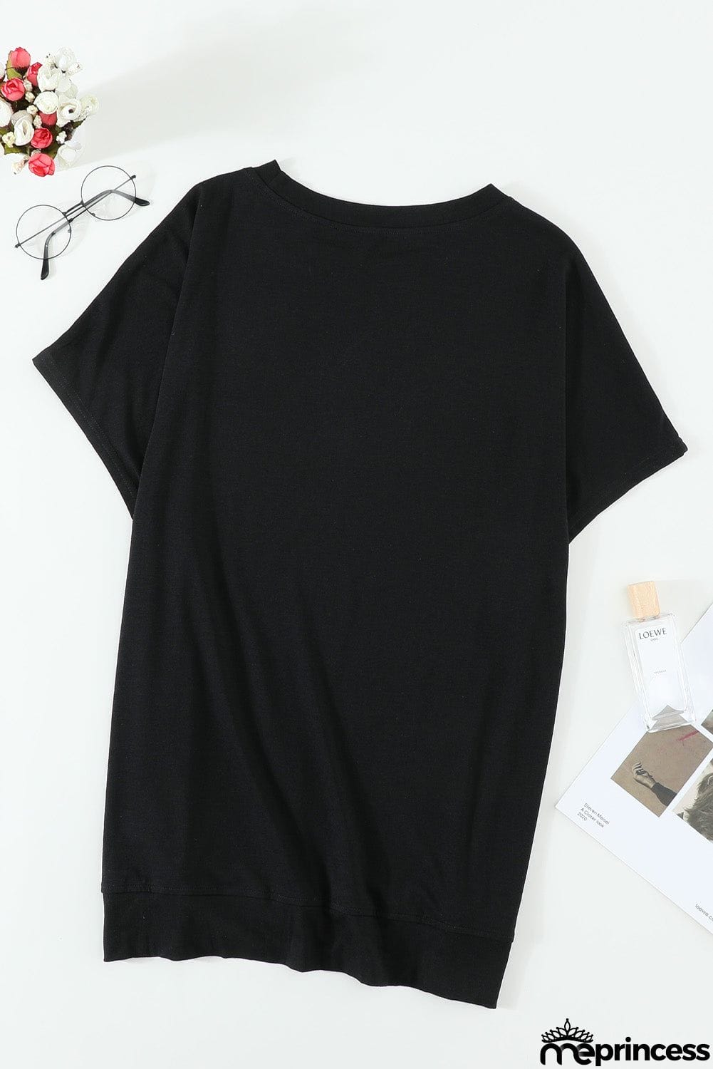 Round Neck Short Sleeve Solid Color Tee