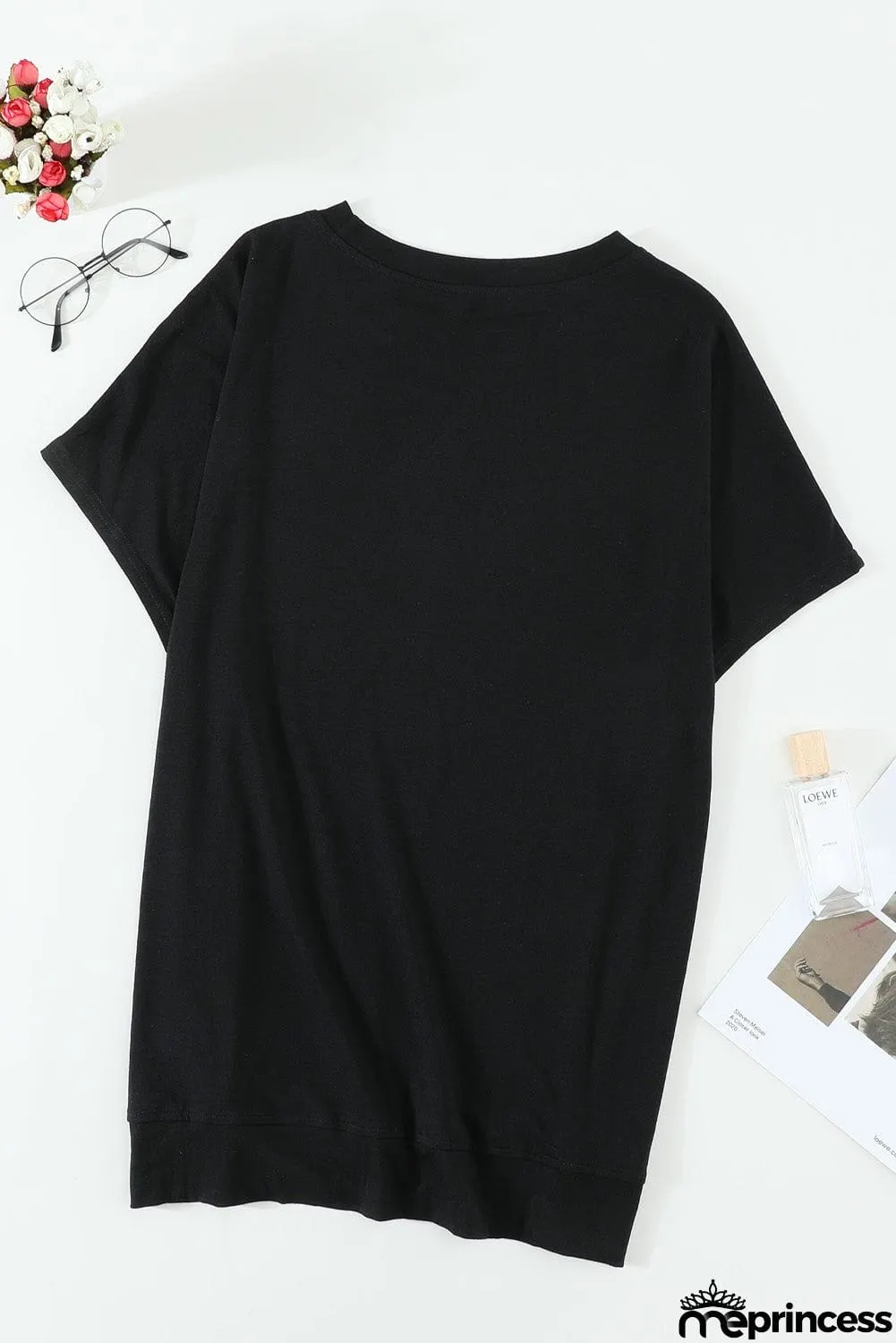 Round Neck Short Sleeve Solid Color Tee