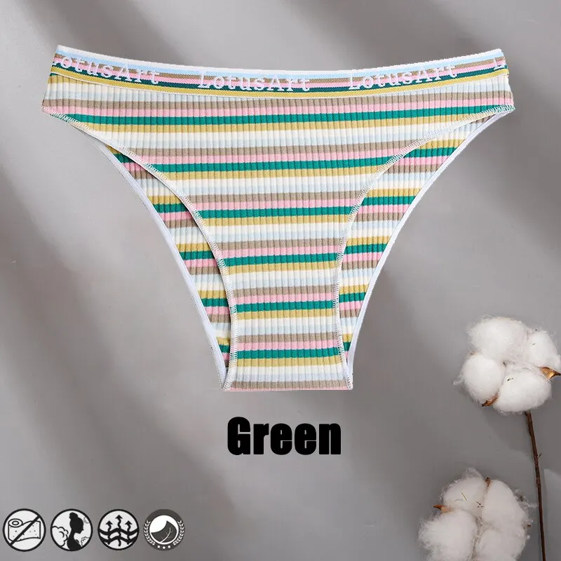 Billionm Women Cotton Colorful Stripe Panties Sexy Intimate Underwear Female Soft Solid Briefs Low Waist Underpant Soft Lingerie