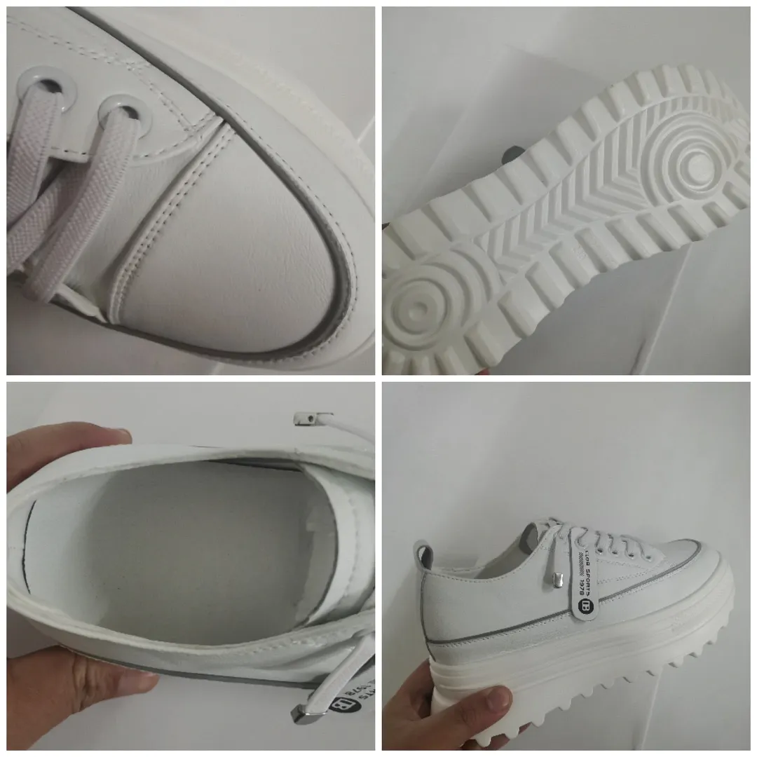 Fujin Genuine Leather 8cm Dad Shoes Chunky Sneakers Platform Heel Wedge Air Mesh Summer Shoes Vulcanized White Sneakers 2021