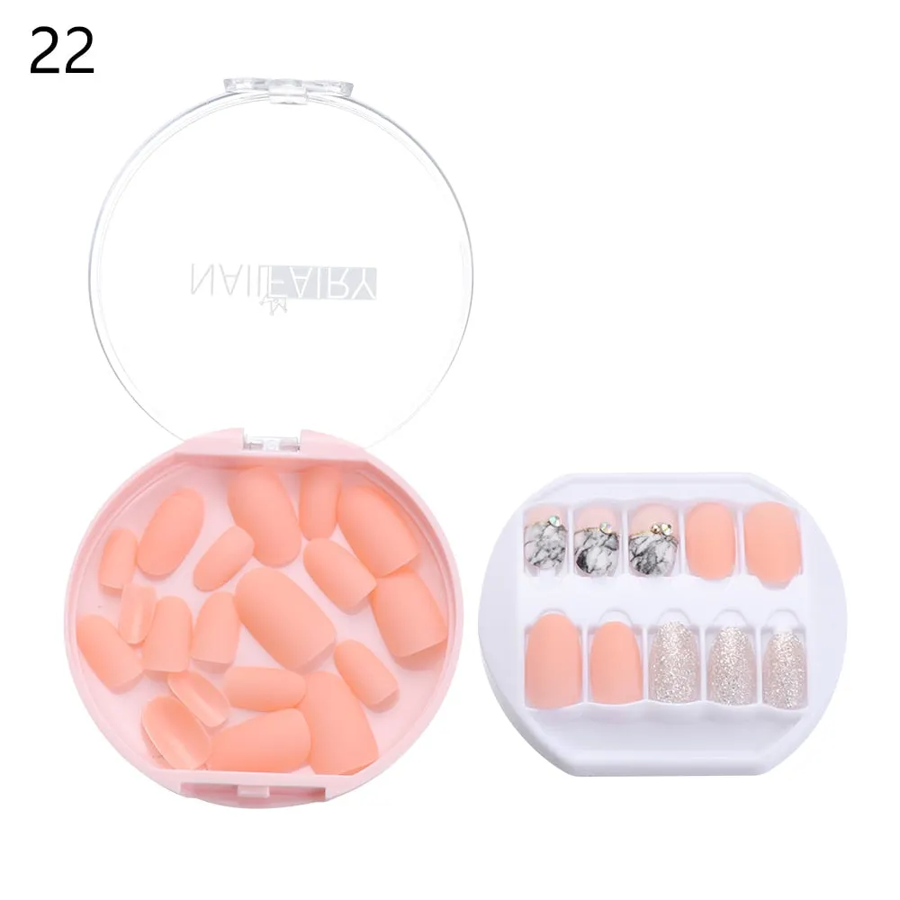 30PCS/Set Fake Nails Press Coffin False Full Artificial Short Kiss Detachable Stick Designs Press Nails Art Tipsy Cover Box