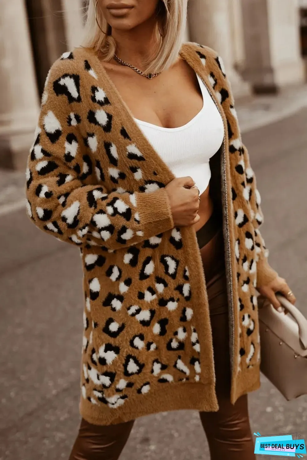 Brown Leopard Print Fur Cardigan