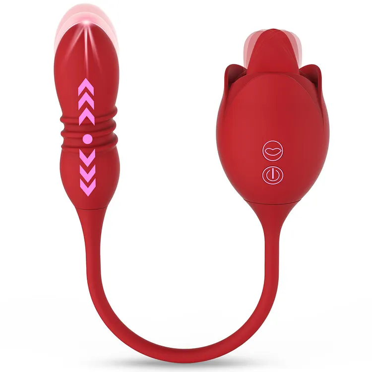 Rose Full Court Tongue Lick Vibrator Double Head Tease Dildo Female Erotic Vibrator