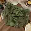 Sexy satin hollow stitching lace mesh plus size briefs
