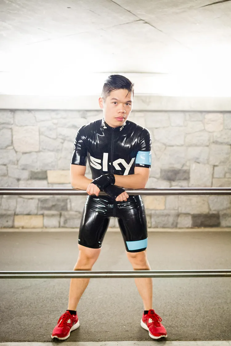 Men's Latex Bodysuits Short-Sleeved Latex Cycling Suit