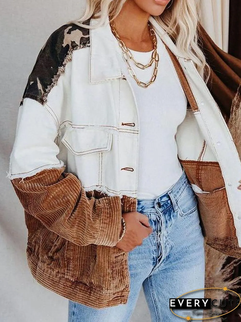 Women's Jackets Lapel Retro Camouflage Corduroy Jacket