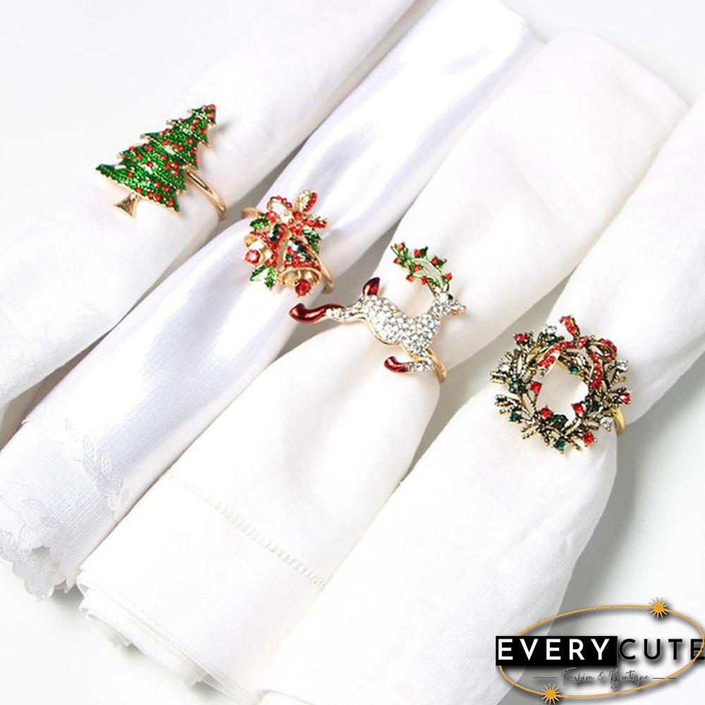 Metal Christmas Napkin Rings Holders Wreath Elk Christmas Tree Ring for Holiday Christmas Thanksgiving Home Table Decoration
