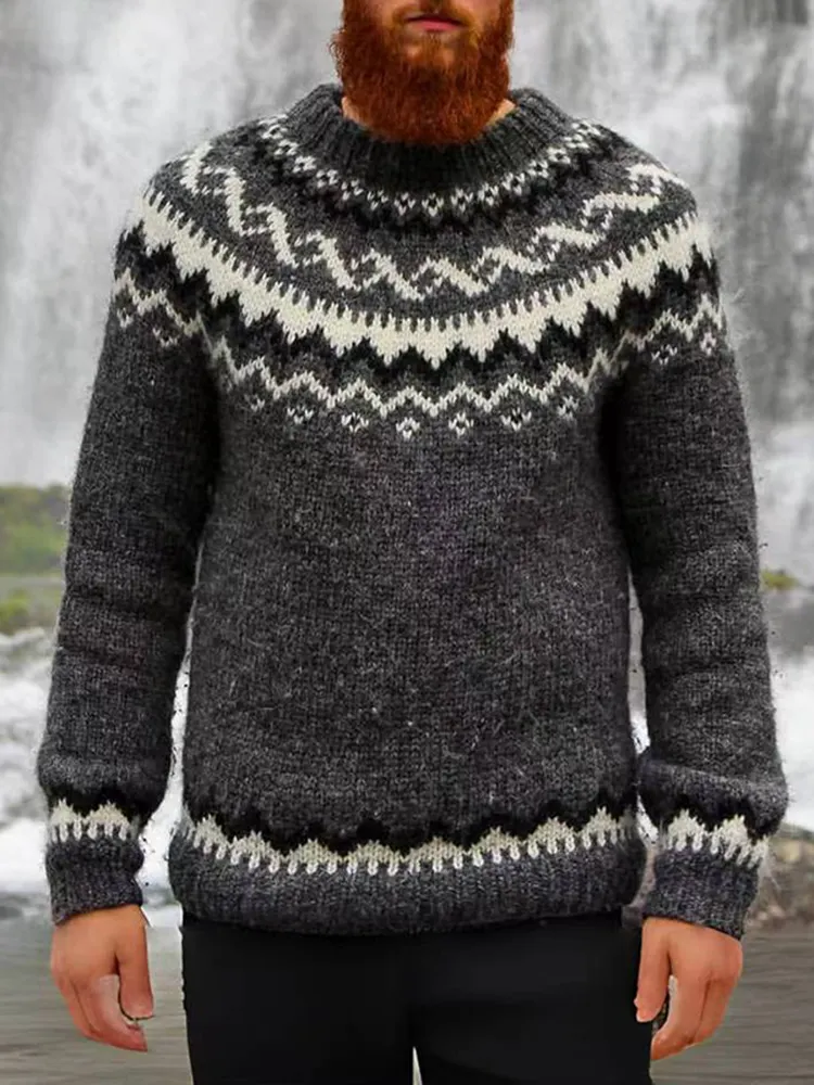 Retro Arc-Shaped Fair Isle Surf Graphics Jacquard Sweater