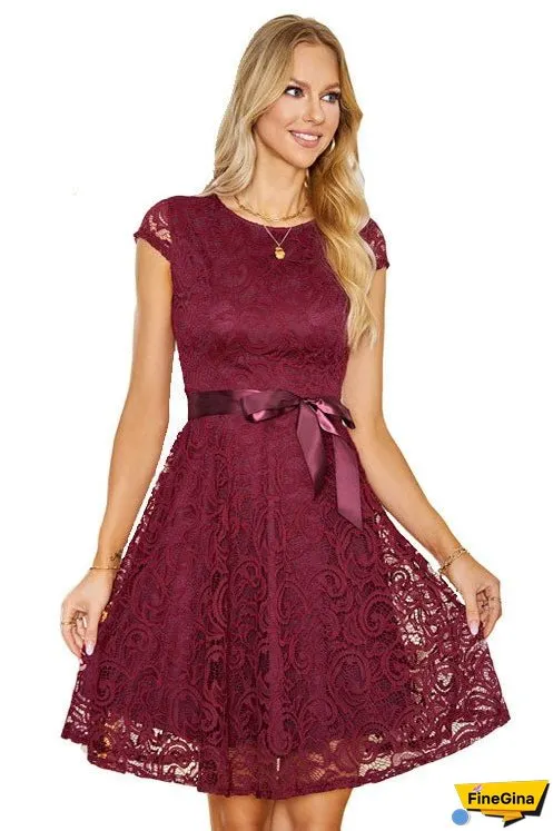 Dark Navy Lace Cap Sleeves A-Line Party Dress