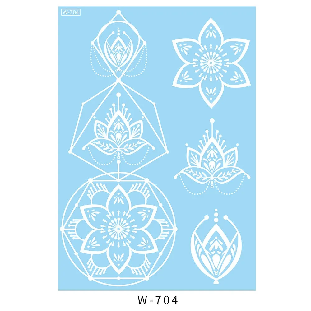 Sexy Henna Mehndi Tattoo White Lace Necklace Flower Water Transfer Temporary Tatoo Sticker Body Art Waterproof for Wedding Beach