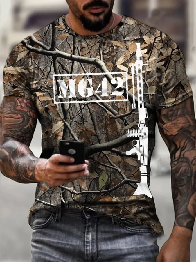 MG42 Maschinen gewehr bedrucktes Kurzarm-T-Shirt f&uuml;r M&auml;nner