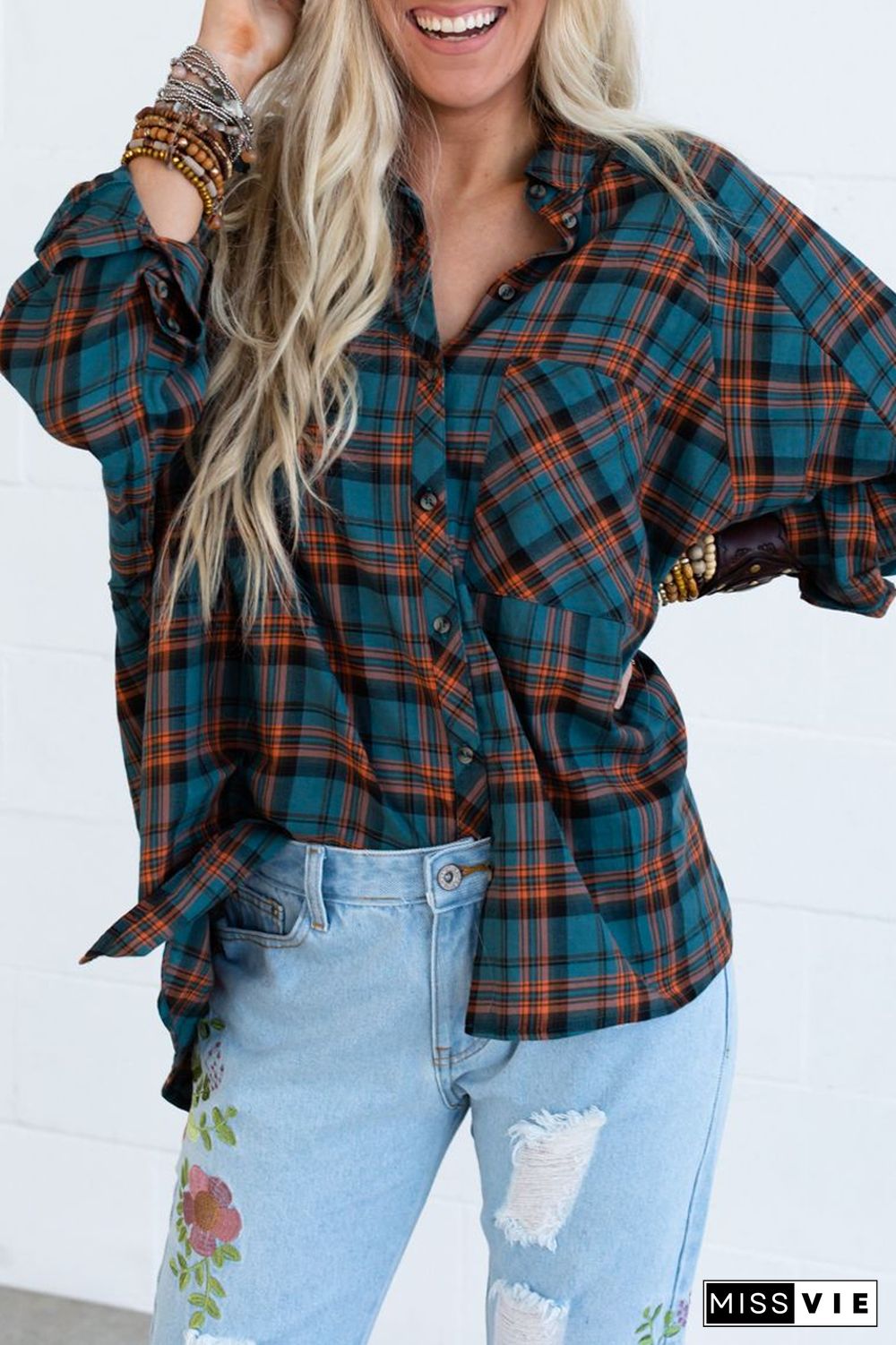 Casual Colorful Plaid Lapel Blouse