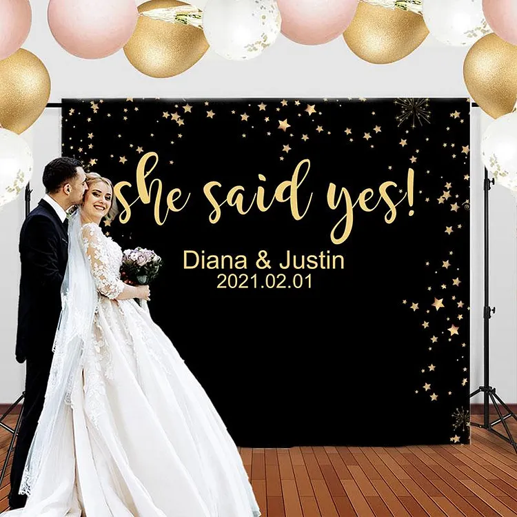Personalized She Said Yes Backdrop - Fabric Banner for Engagement Party Decor