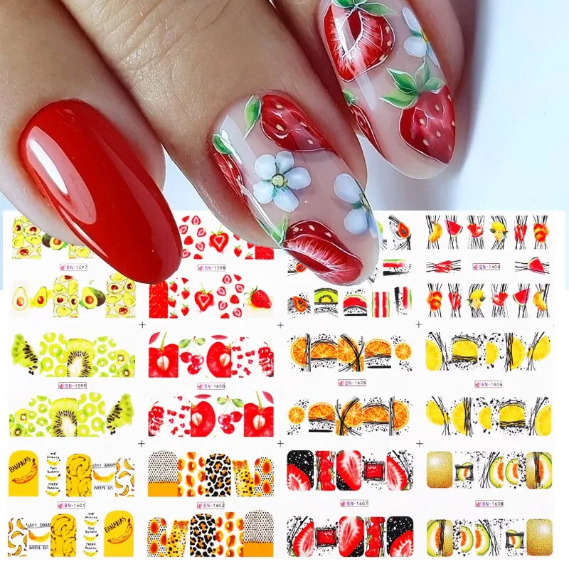 12Pcs Flower Leaf Geometric Lines Water Decals Spring Floral Butterfly Transfer Sliders Paper For Nails Decoration Manicures