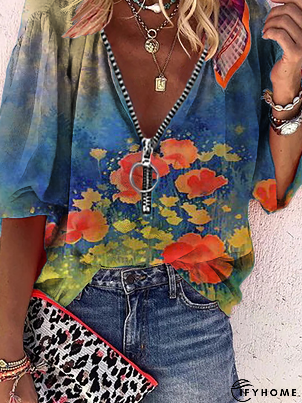 Plus size Vintage V Neck Floral Tops | IFYHOME