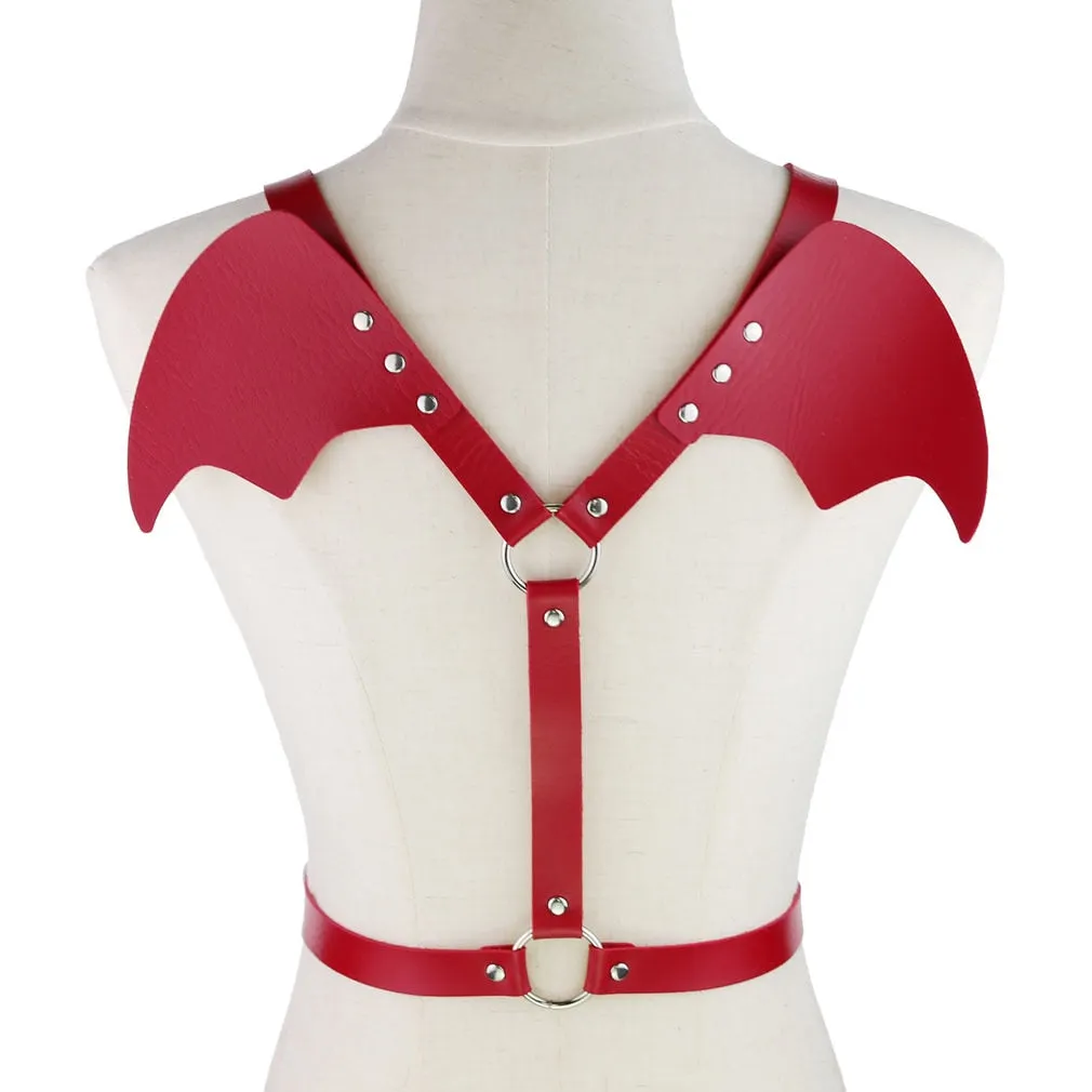 2020 New Gothic Leather Retro Medieval Renaissance Angel Demon Wings 4 Color Cosplay Accessories Harness Top Tie Punk Body Belt