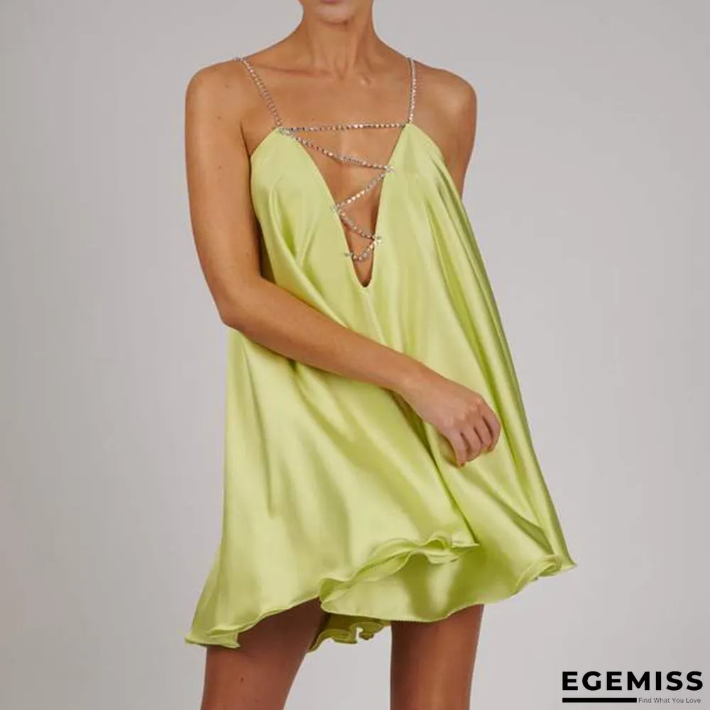 New Loose Suspender Sexy V-neck Backless Satin Dress | EGEMISS