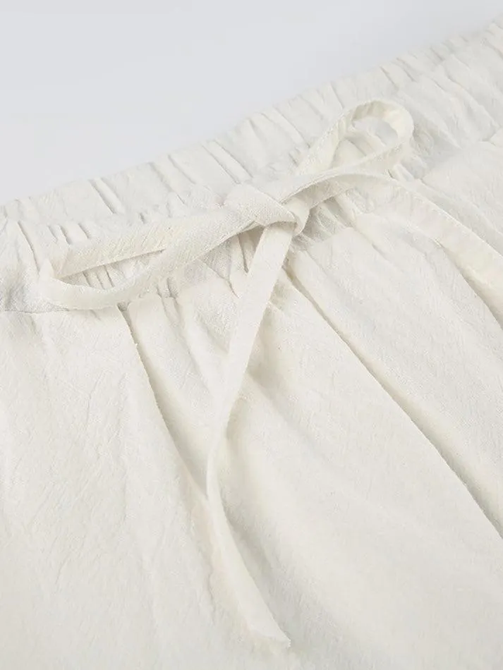 Brownm Basic Solid Color Drawstring Straight Leg Pants