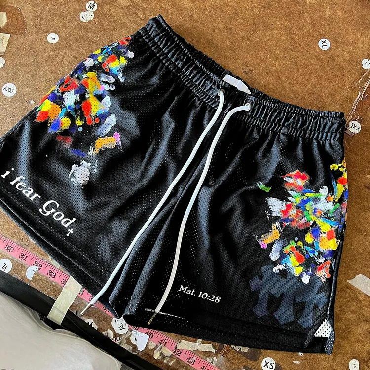 I Fear God Cross Art Graphic Casual Street Mesh Shorts