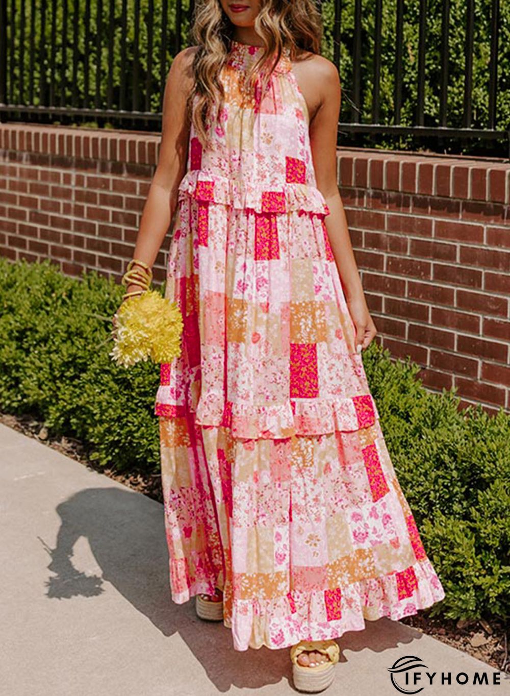 Multicolor Boho Geometric Floral Print Sleeveless Maxi Dress | IFYHOME