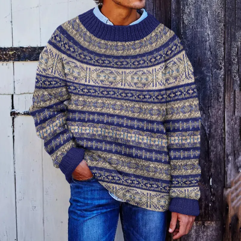 Mens Vintage Fair Isle Knitted Art Cozy Knit Sweater