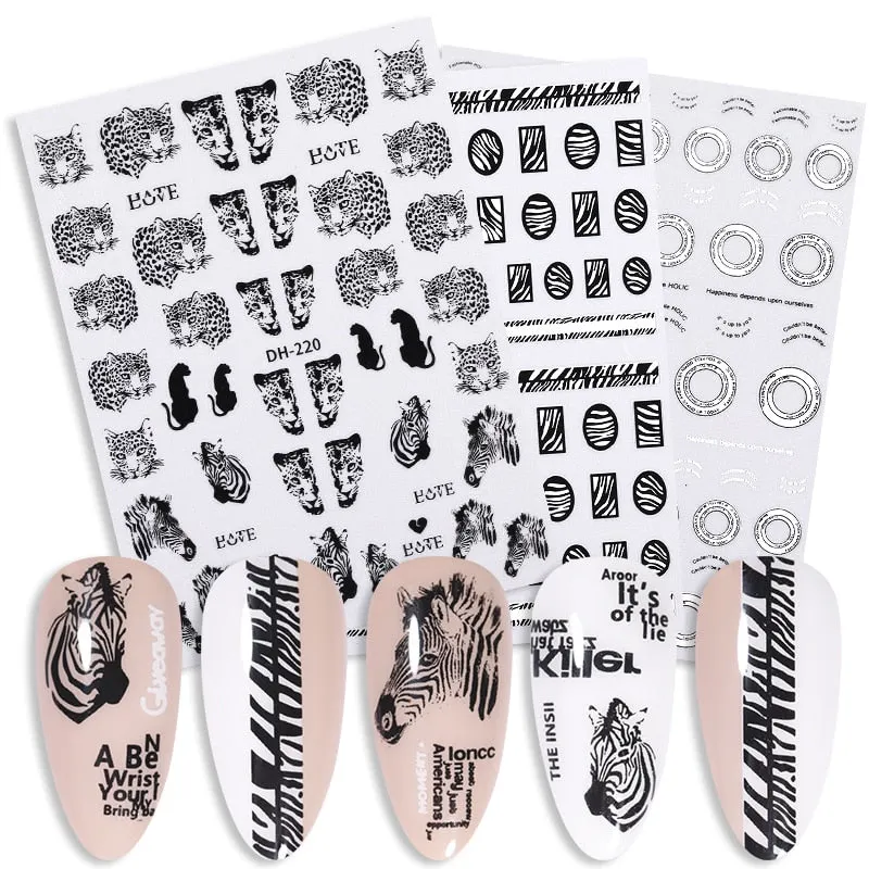 1PC Animals 3D Nail Stickers Leopard Zebra Transfer Stickers Kiss Letter Number Nail Art Stickers Colorful Nail Art Decoration
