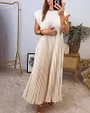 Women Pleated Simple Solid Color Dress