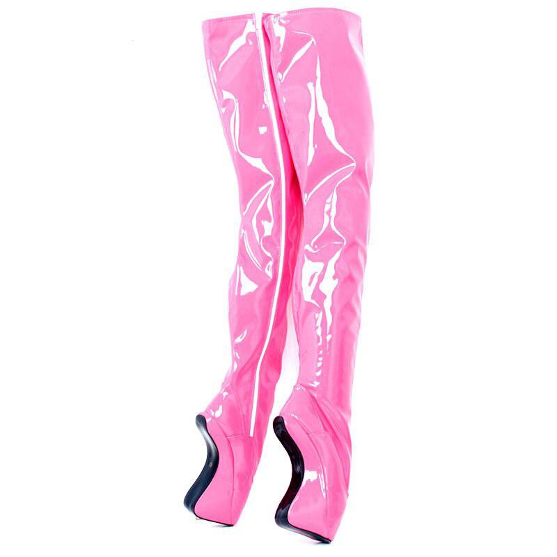 GOOSHOE 18cm Super High Heel Ballet Boots Over-the-knee Pu Leather Thigh High Boots Size 36-46 For Men