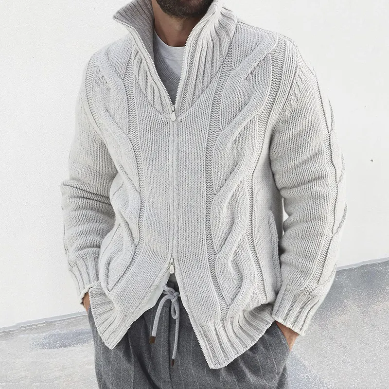 Man's Vintage Zipper Lapel Casual Cozy Sweater